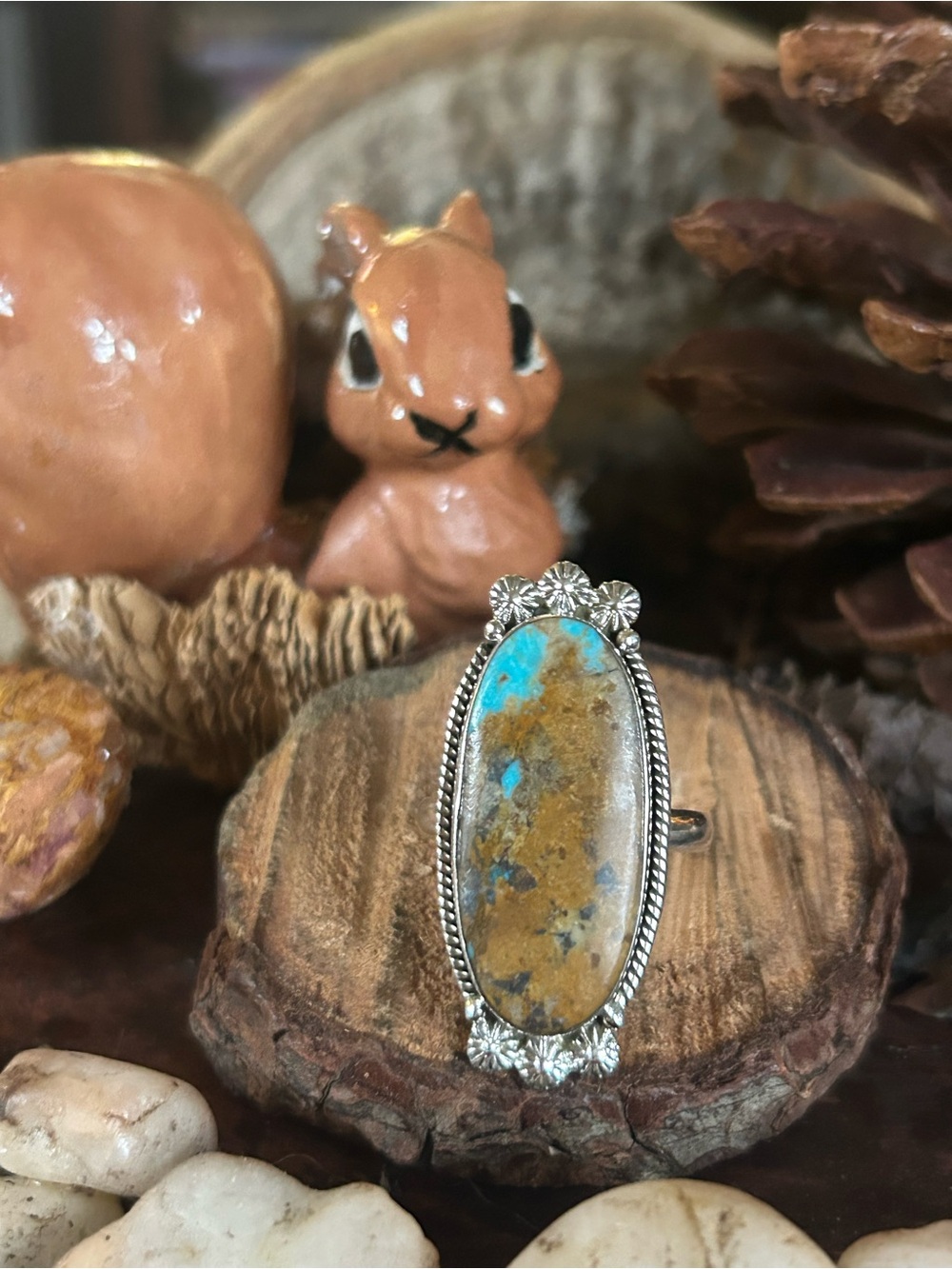 925 Sterling perfect for guy or gal Fox turquoise ring